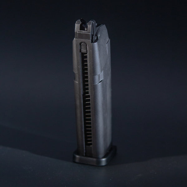 Front view of Tokyo Marui G17 and G18 green gas airsoft magazine