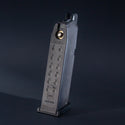 Angled side view of Tokyo Marui G19 airsoft GBB magazine