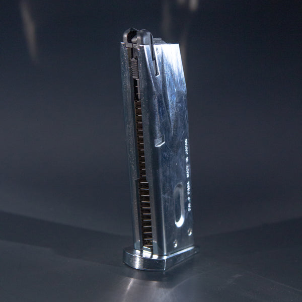 Front view of Tokyo Marui M9 green gas airsoft magazine