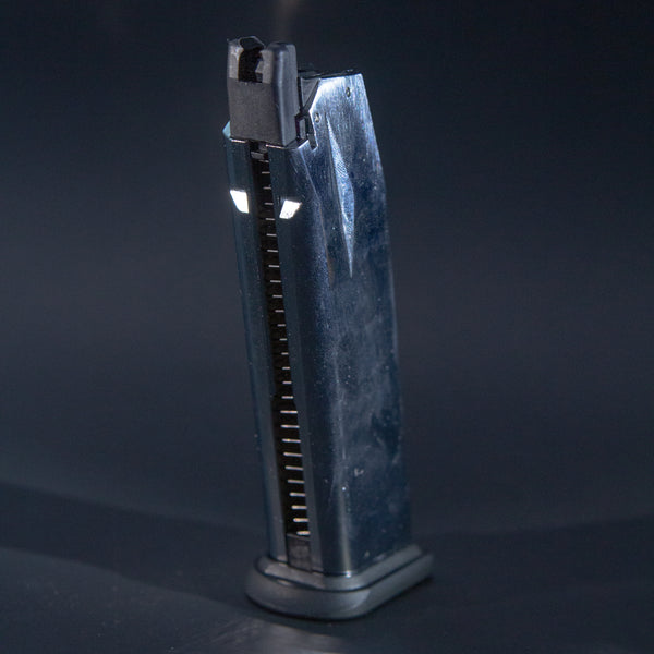 Front view of Tokyo Marui XDM40 green gas airsoft magazine