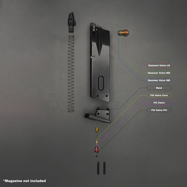Diagram showing internal O-ring positions for WE M92 GBB magazine