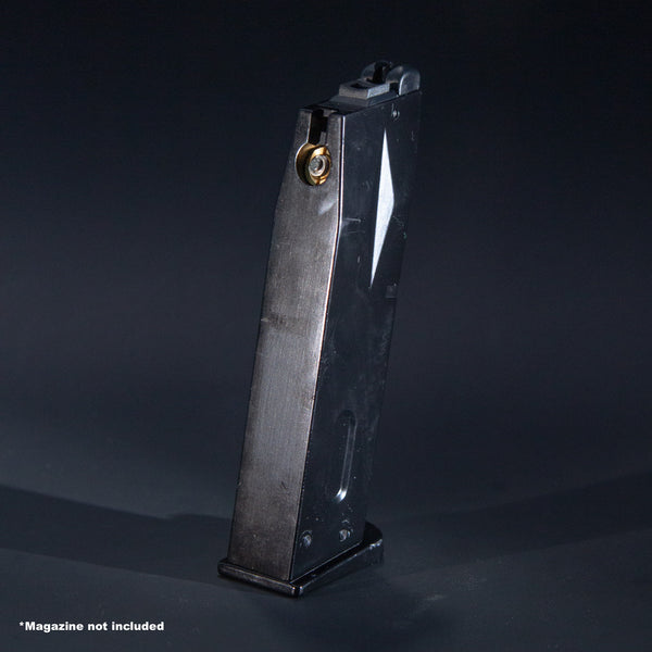 Side profile of WE M92 airsoft green gas magazine