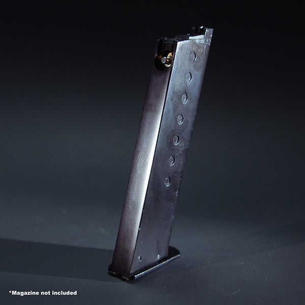 Side angle view of WE P38 green gas magazine