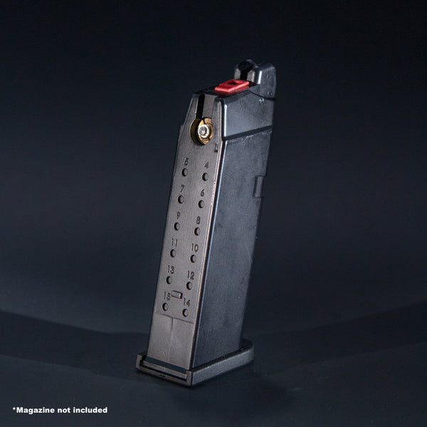 Rear view of AW Custom VX9 green gas airsoft magazine