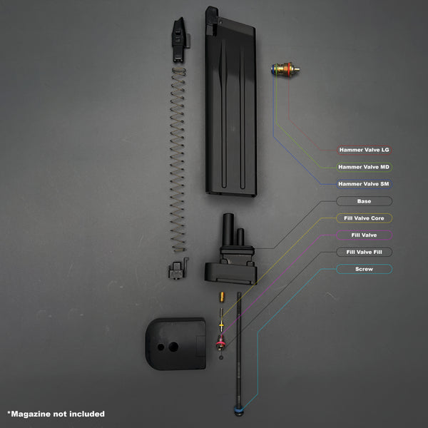 AW Custom Hi‑Capa HX series exploded view with color‑coded O‑rings