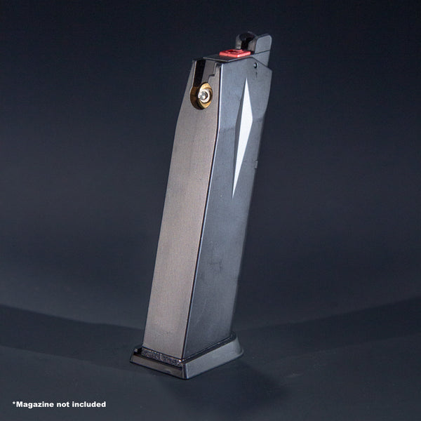 Rear view of Cybergun SW Series and AW Custom SW Series P229 green gas magazine