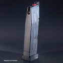 Rear view of EMG DVC 3-Gun 2011 and AW Custom ST series green gas airsoft magazine