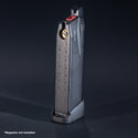 Rear view of EMG Canik TP9 and AW Custom CA Series airsoft magazine