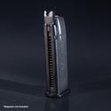 Front view of EMG Hudson H9 and AW Custom TB series green gas airsoft magazine