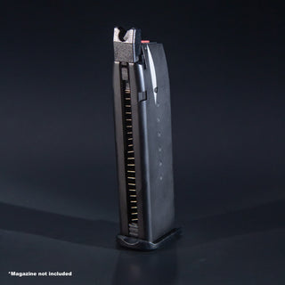 Front view of EMG Hudson H9 and AW Custom TB series green gas airsoft magazine