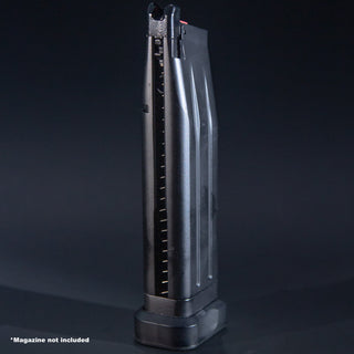 Front view of EMG TTI JW3 2011 and AW Custom CM01 green gas airsoft magazine