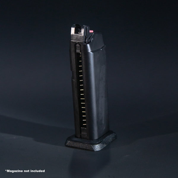 Front view of EMG SAI BLU and AW Custom UT green gas airsoft magazine