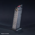 Rear view of EMG SAI BLU and AW Custom UT green gas airsoft magazine