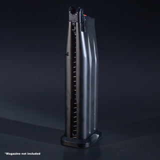Front view of EMG SAI RED 2011 and AW Custom RD0200 green gas airsoft magazine