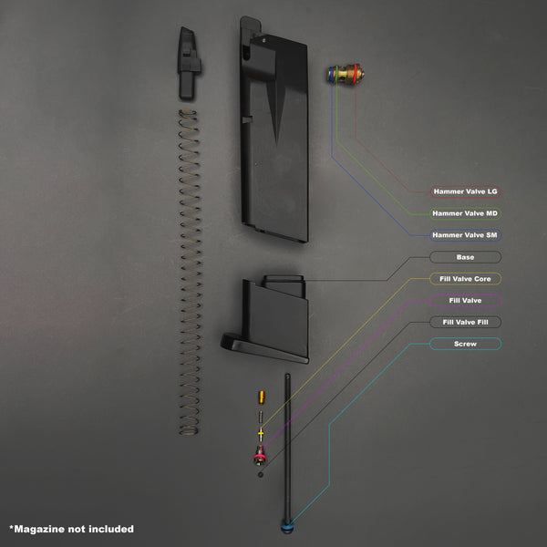 Blown-apart diagram of WE F226 magazine showing labeled O-ring placement