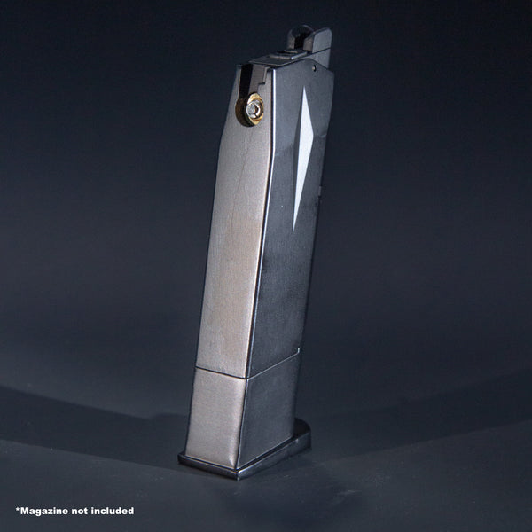 Rear view of WE F226 green gas airsoft magazine