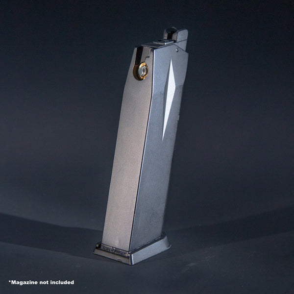 Rear view of WE F228 green gas airsoft magazine