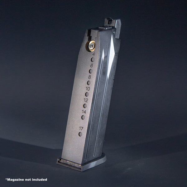 Rear view of WE PX4 Bulldog green gas airsoft magazine